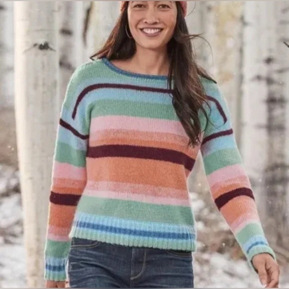 SUNDANCE Small Isabella Roll Neck Striped Wool Blend Pullover Sweater Warm Cozy - Picture 2 of 9